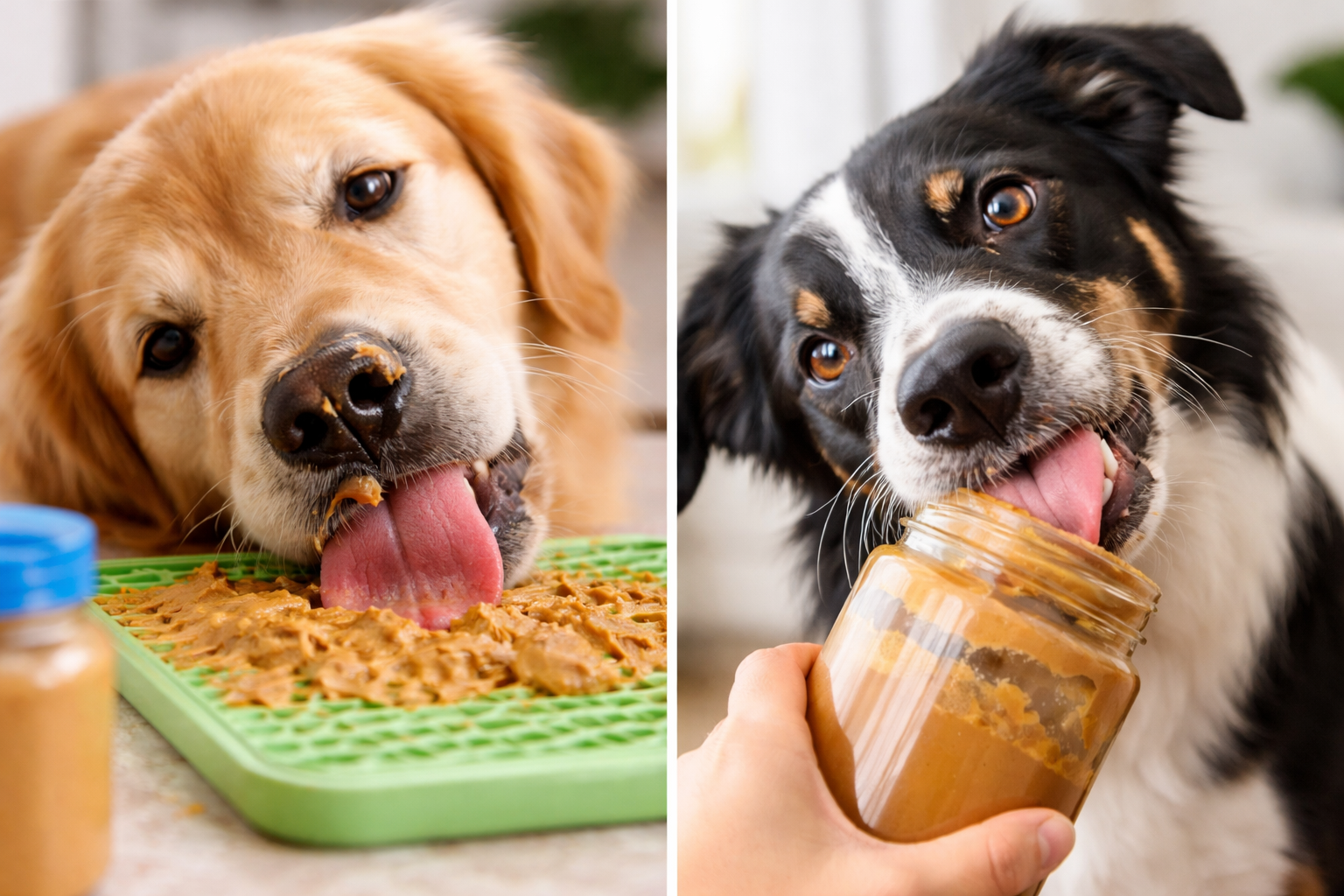 Twee honden eten pindakaas, maar mag dat eigenlijk wel?